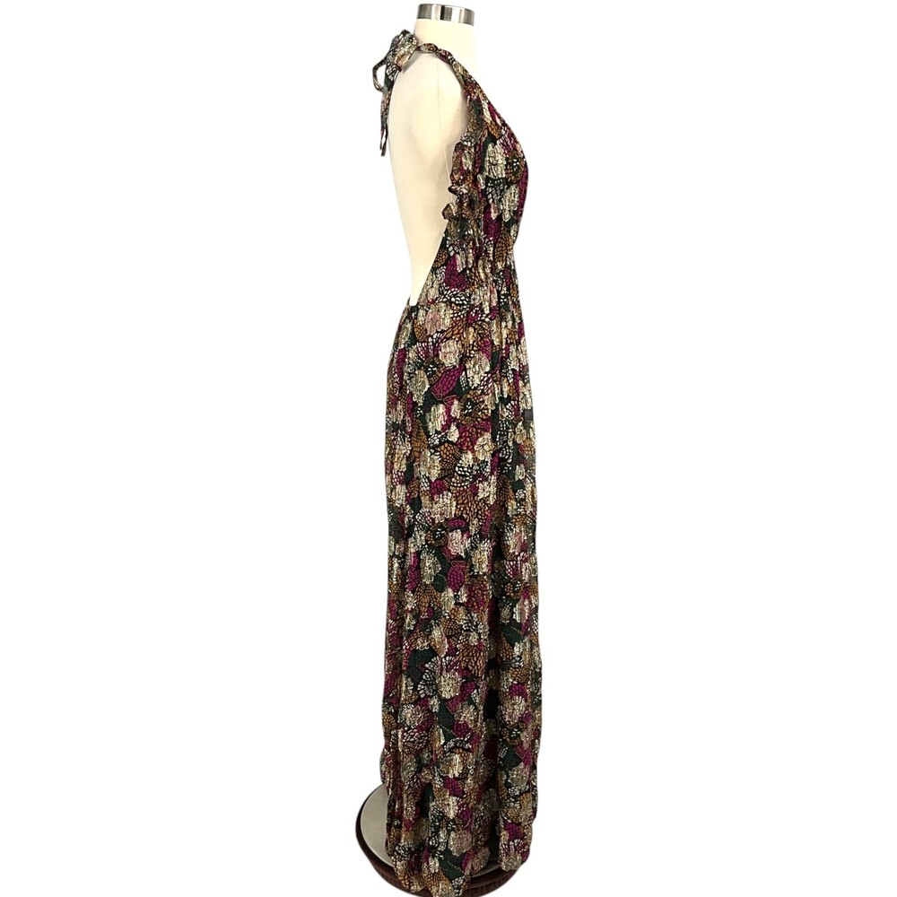 Ba&Sh Leo Woven Emerald Maxi Dress Size 3 / L Halter Metallic Open Back Prom - Picture 9 of 15